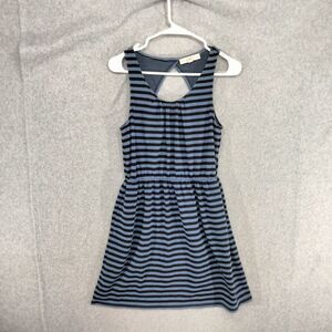 Ann Taylor LOFT Tank Dress Womens Size M Blue Striped Sleeveless Keyhole Back